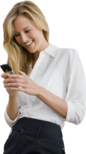 Woman using phone chat line to meet new people