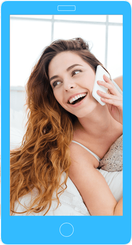 Woman using phone chat line to meet new people